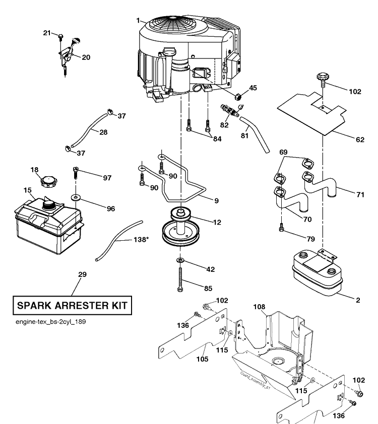 Engine Diagram and Parts List for TS142T (96041043200)(2019-06) Husqvarna Lawn Tractor