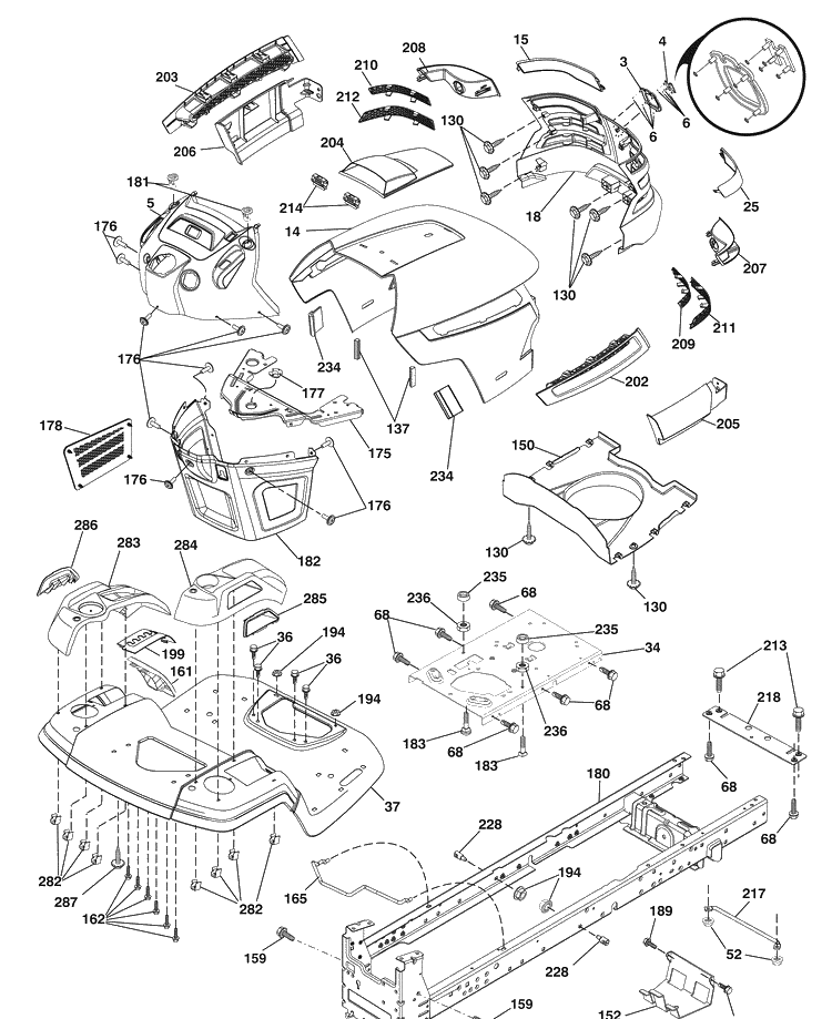 Chassis Diagram and Parts List for 2246LS (96043007600)(2008-12) Husqvarna Lawn Mower