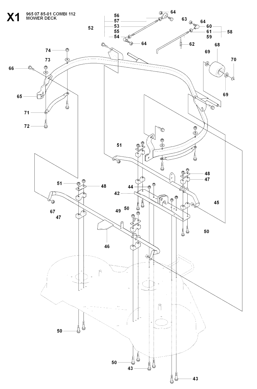 44-Inch/112cm Cutting Deck Diagram and Parts List for R15-V2AWD (965094701)(2007-01) Husqvarna Lawn Tractor