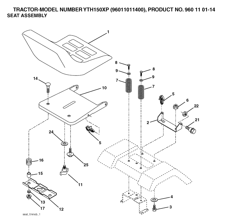 Seat Diagram and Parts List for YTH150XP (96011011400)(2006-01) Husqvarna Lawn Tractor