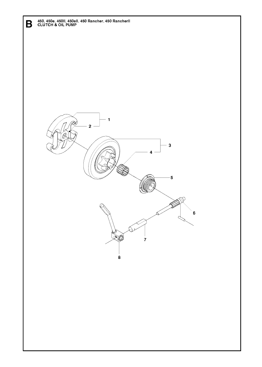 Clutch And Oil Pump Diagram and Parts List for 450RANCHERII  Husqvarna Chainsaw