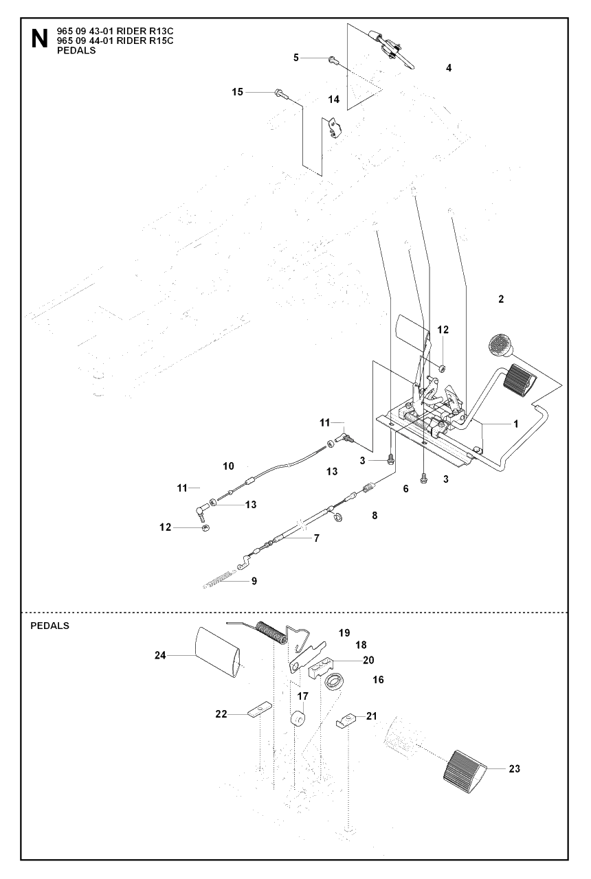 Pedals Diagram and Parts List for R13C (965094301)(2007-01) Husqvarna Lawn Tractor