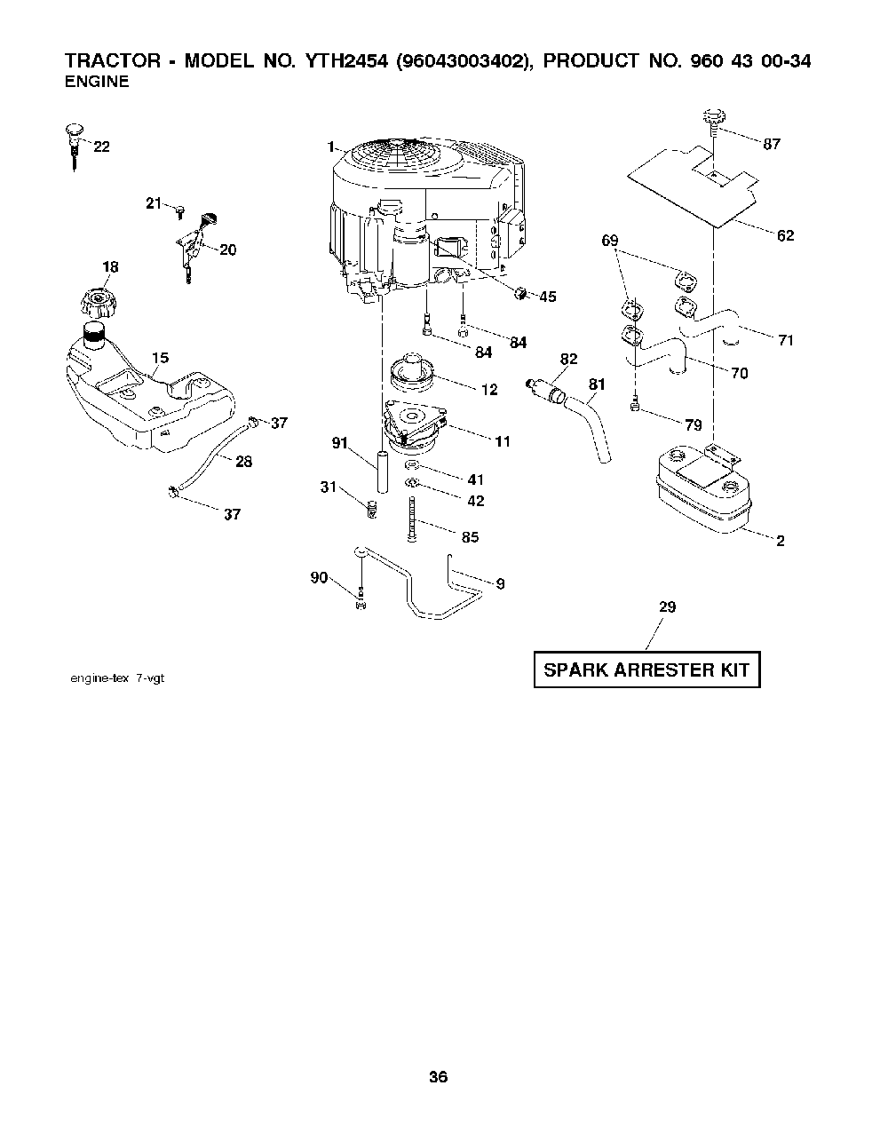 Engine Diagram and Parts List for YTH245496043003402 2008-02 Husqvarna Lawn Tractor