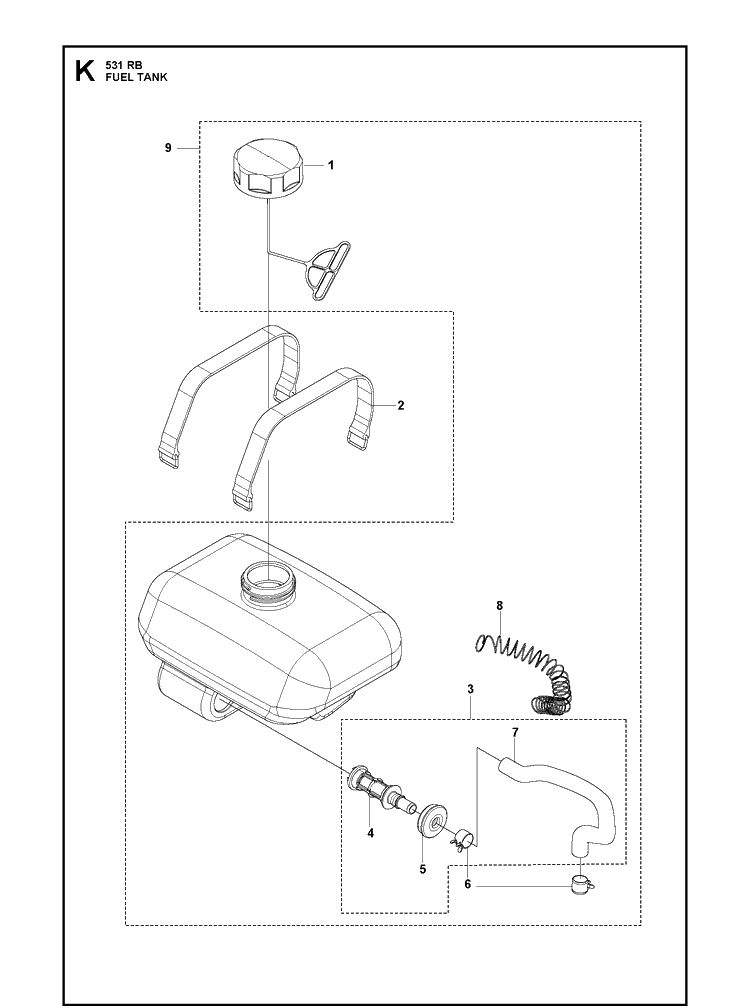 Fuel Tank Diagram and Parts List for 531RB  Husqvarna Brush Cutter