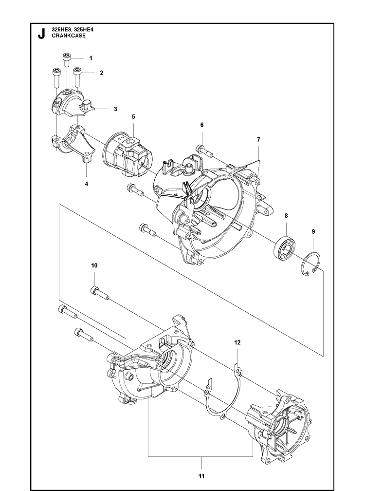 Crankcase 2 Diagram and Parts List for 325HE3 966787601 from 20150100001-current Husqvarna Hedge Trimmer