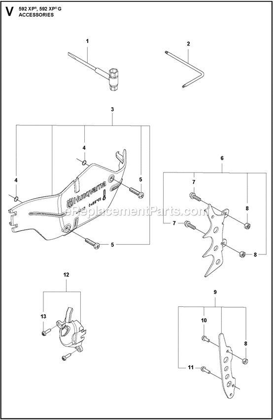 Accessories Diagram and Parts List for 592XPG  Husqvarna Chainsaw