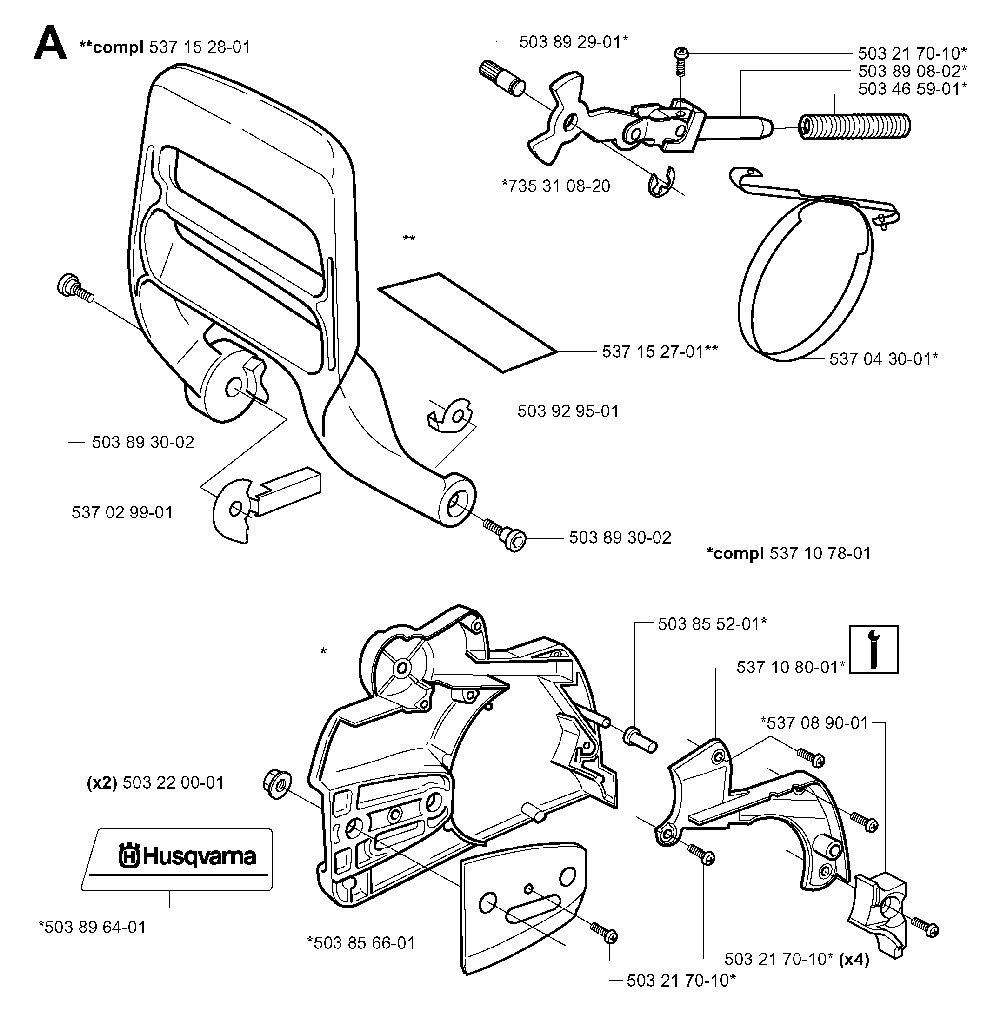 Chain Brake Diagram and Parts List for 351EPA 20012200001 Husqvarna Chainsaw