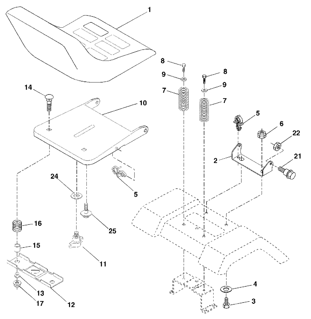 Seat Assembly Diagram and Parts List for YTH1542XP (954567253-E)(2002-02) Husqvarna Lawn Tractor