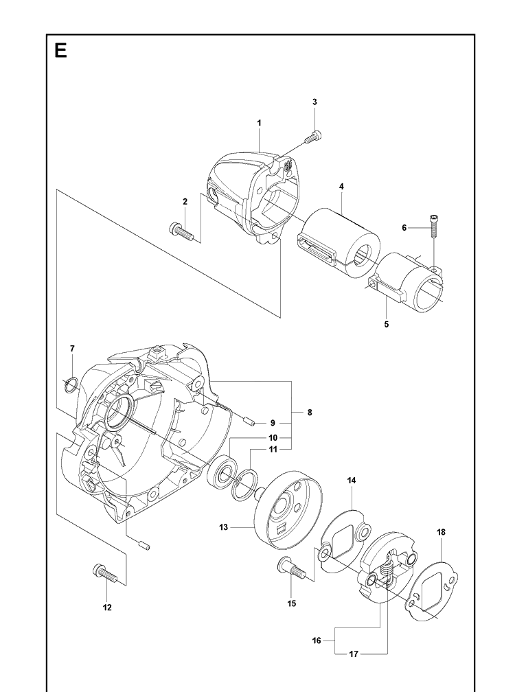 Clutch Diagram and Parts List for 241R 20093600001-20144900000 Husqvarna Brush Cutter