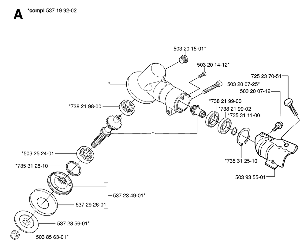 Bevel Gear Diagram and Parts List for 326L 20061400001 & Above Husqvarna Trimmer