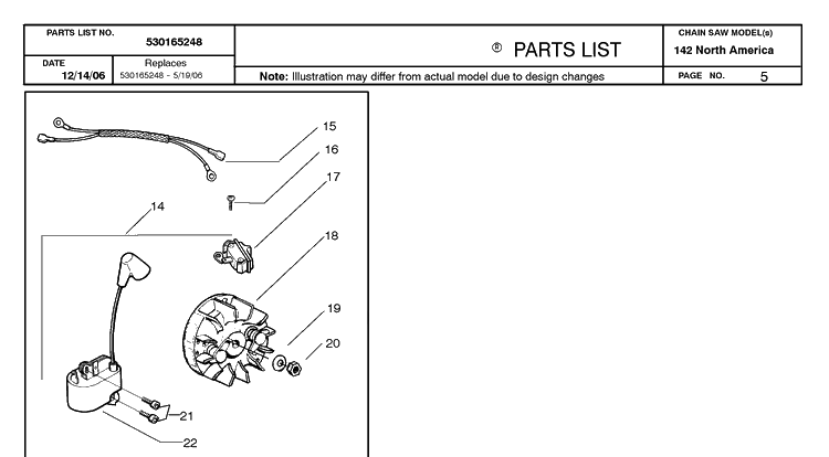 Ignition System Diagram and Parts List for 142 20064900001-20070100000 Husqvarna Chainsaw