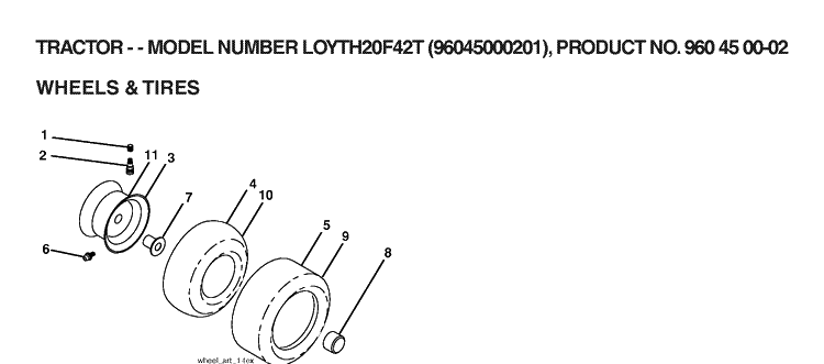 Wheels And Tires Diagram and Parts List for LOYTH20F42T (96045000201)(2006) Husqvarna Lawn Tractor