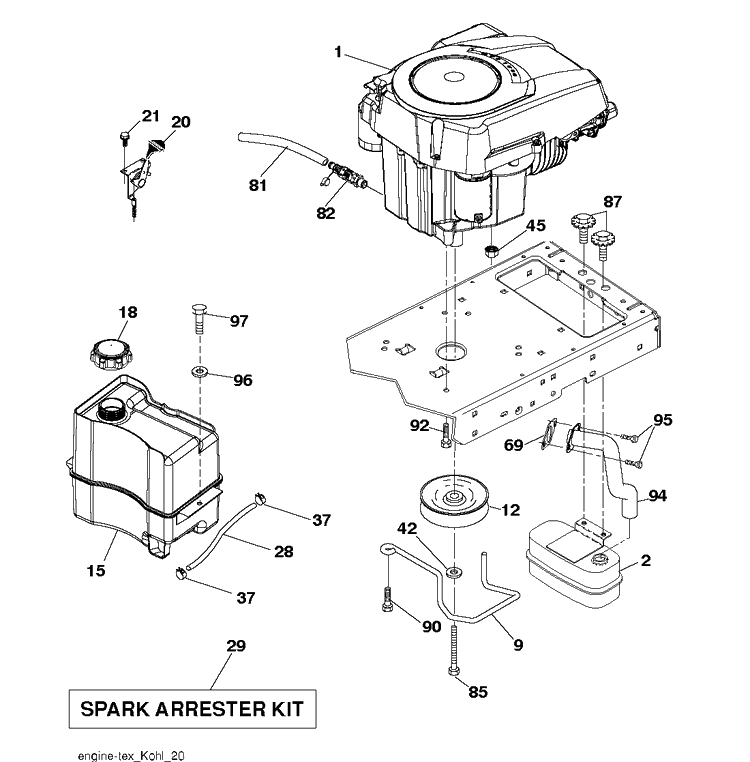 Engine Diagram and Parts List for YTH21K46 (96048000900)(2010-12) Husqvarna Lawn Tractor