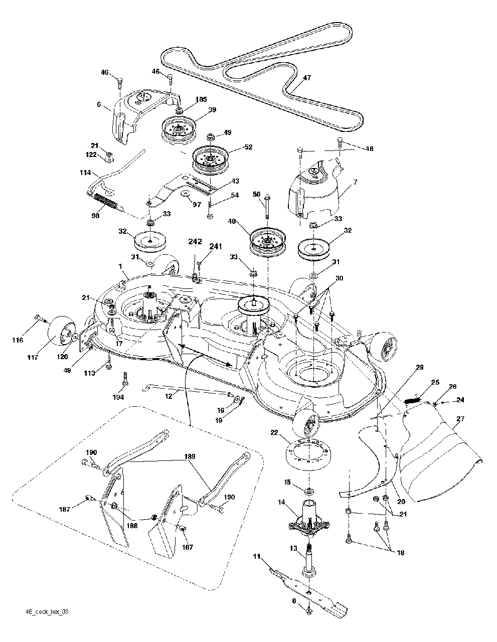 Mower Deck / Cutting Deck Diagram and Parts List for YTH2348 (917240443)(2012-11) Husqvarna Lawn Tractor