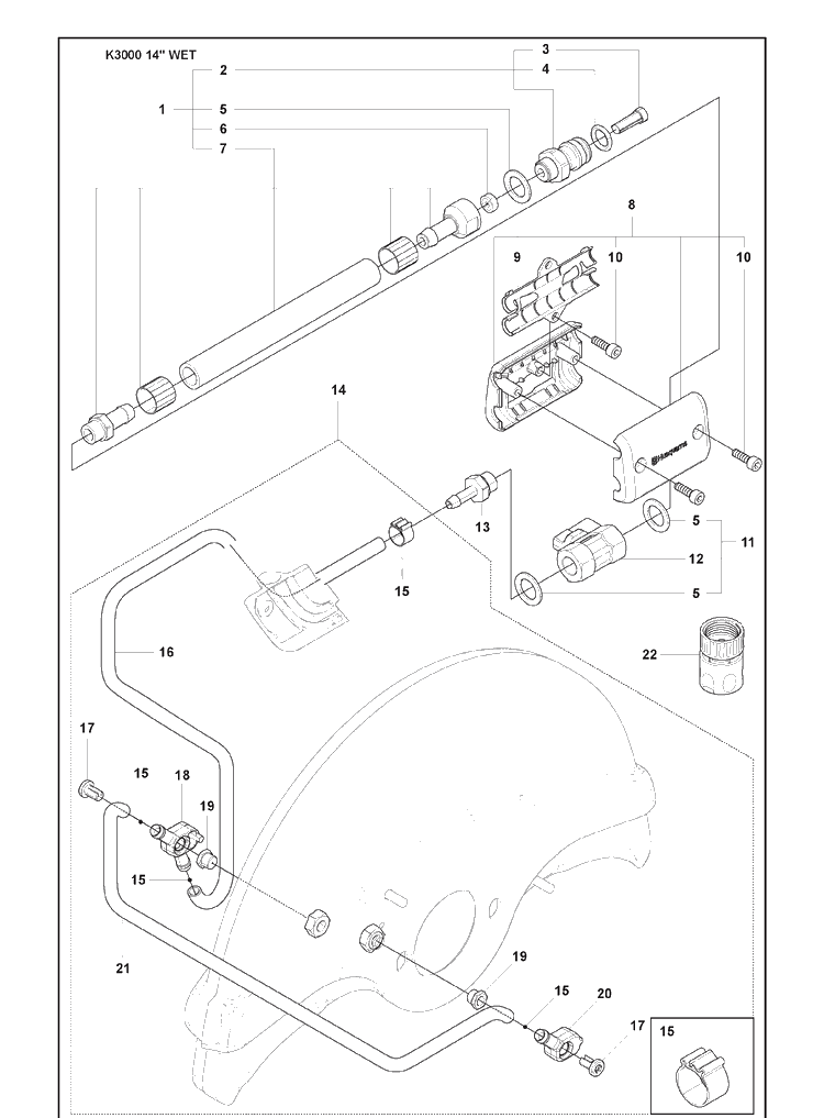 Wet Cutting Kit And Bracket Assy And Hose Kit And Coupler Diagram and Parts List for K3000 2009-03 Husqvarna Lawn Tractor Accessories