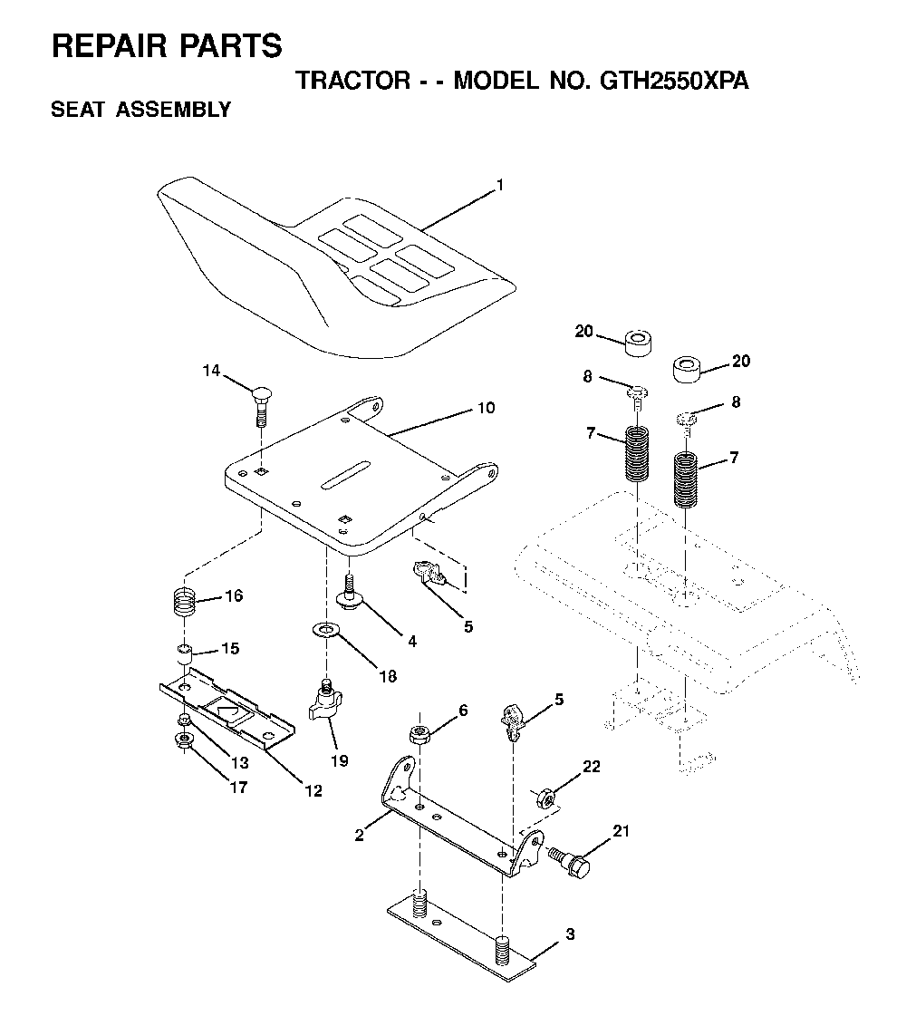 Seat Diagram and Parts List for GTH2550XPA (954567116)(2001-01) Husqvarna Lawn Tractor