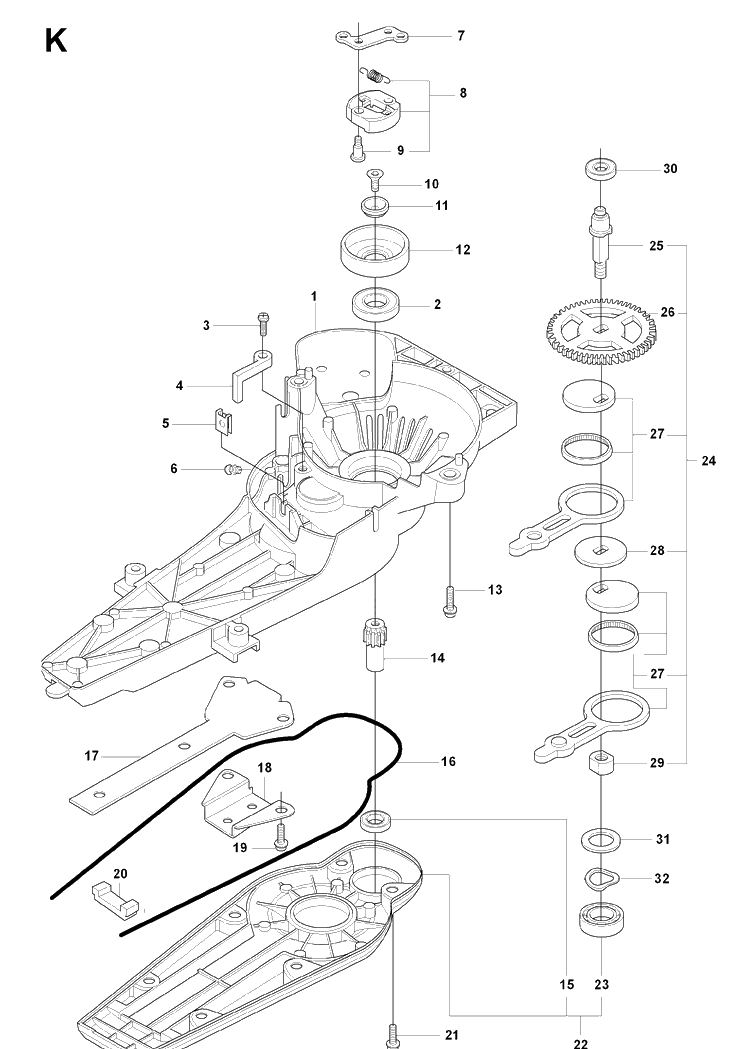 Gear Housing Diagram and Parts List for 326HD60 (X-SERIES)(20082200001-20090900000) Husqvarna Hedge Trimmer