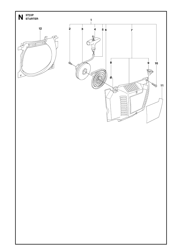 Starter Diagram and Parts List for 372XP XPG Husqvarna Chainsaw