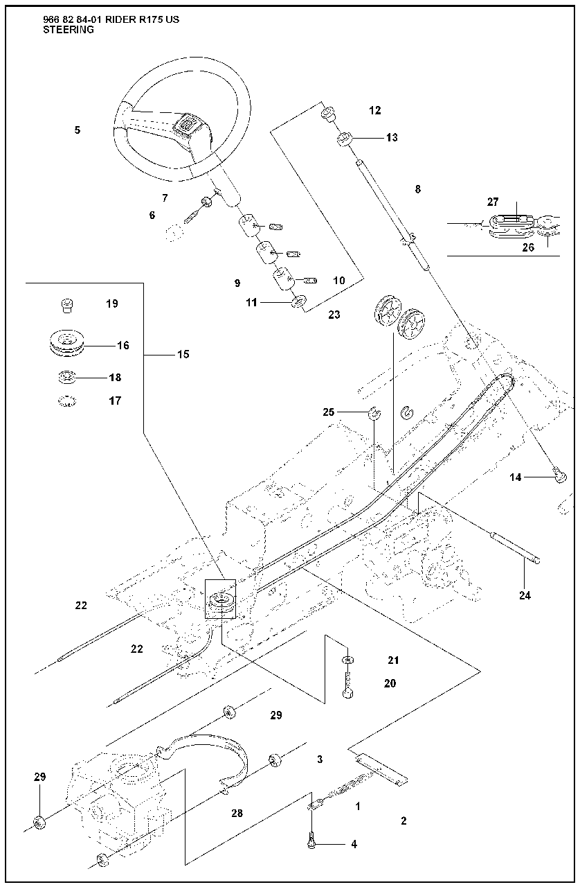 Steering Diagram and Parts List for R175 2008-05 Husqvarna Lawn Tractor