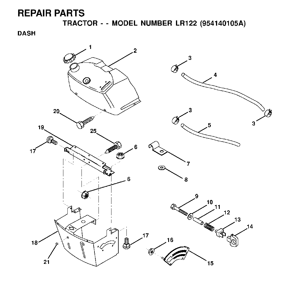 Dash Diagram and Parts List for LR122 (954140105A)(1999-09) Husqvarna Lawn Tractor