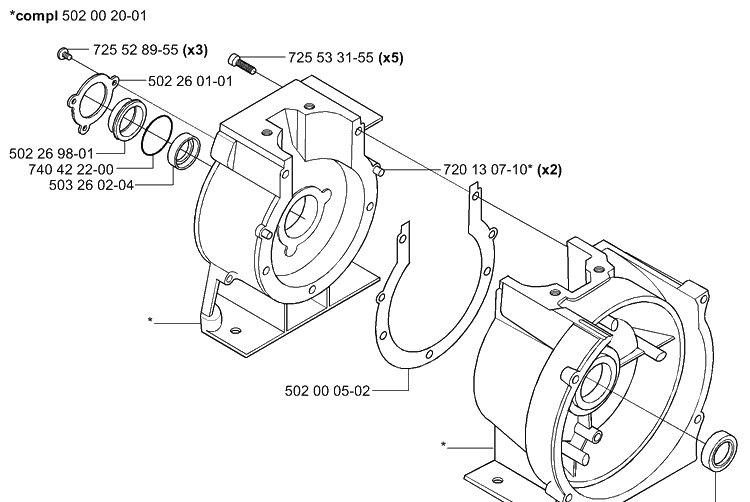 Crankcase Diagram and Parts List for 265RX 2001-07 Husqvarna Brush Cutter