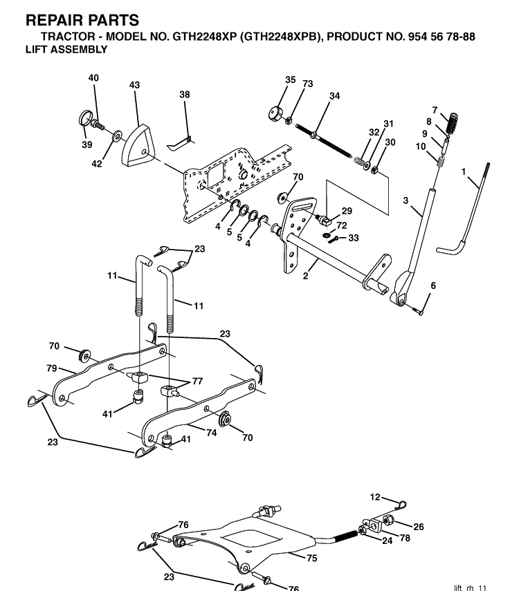Mower Lift / Deck Lift Diagram and Parts List for GTH2248XP-GTH2248XPB 2003-05 Husqvarna Lawn Tractor