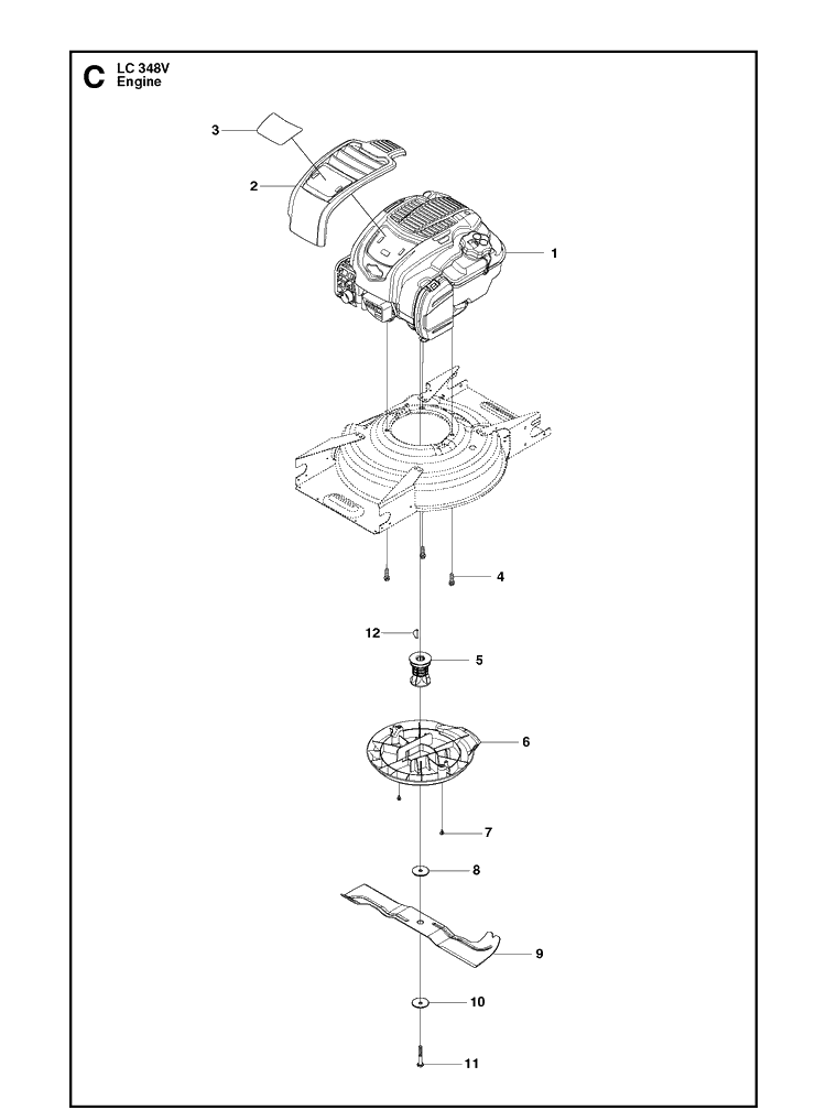 Engine Diagram and Parts List for LC348V Classic Husqvarna Lawn Mower