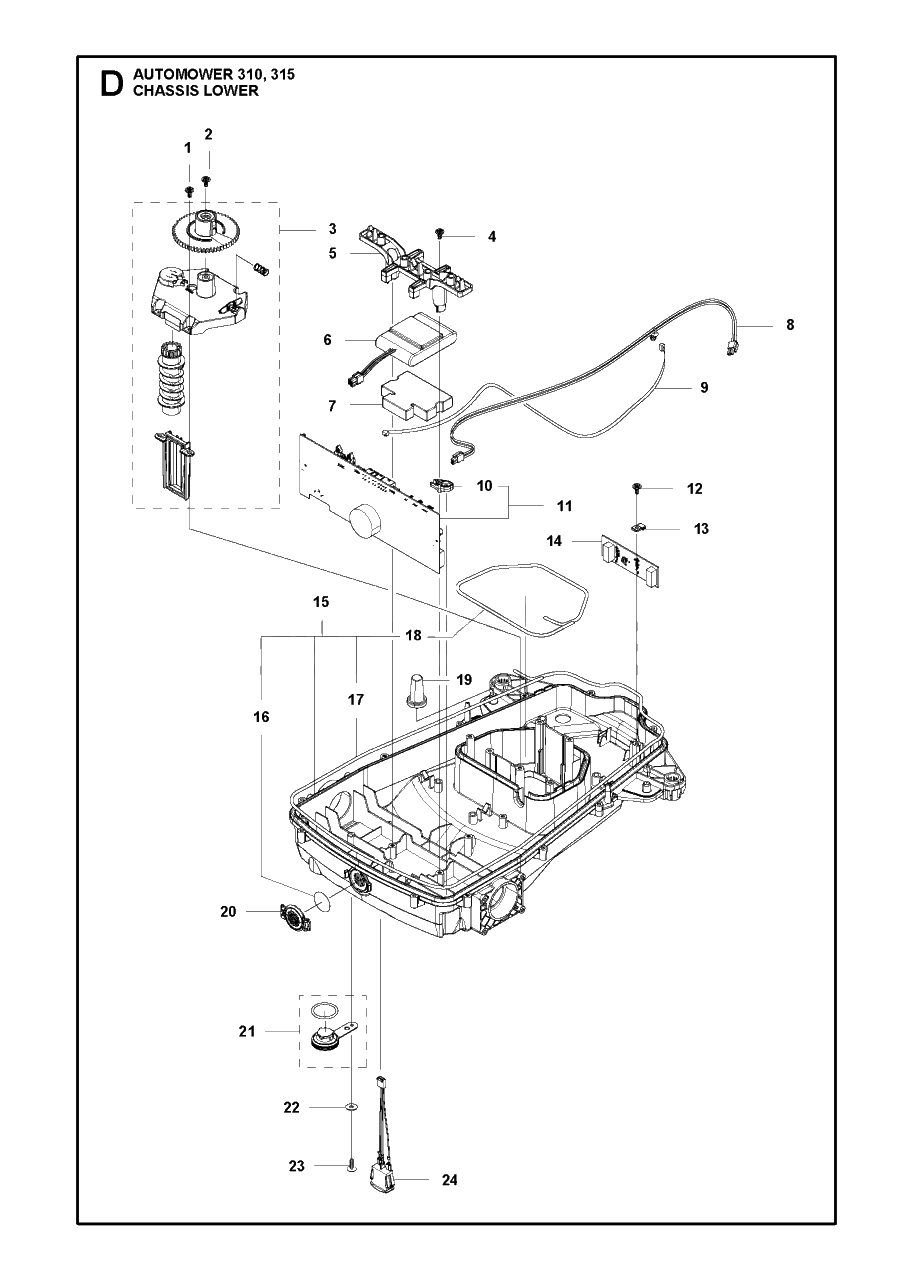 Chassis Lower Diagram and Parts List for 310 2016-01 Husqvarna Lawn Mower
