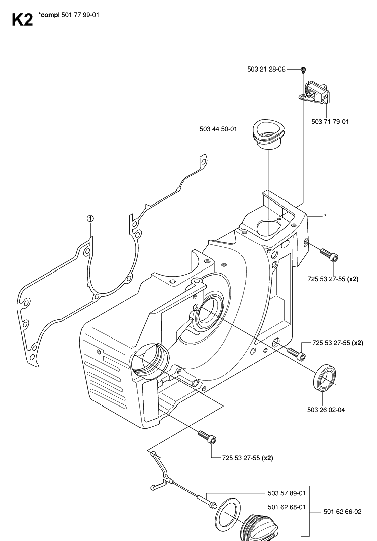Crankcase Diagram and Parts List for 272XP 20070100001-20091400000 Husqvarna Chainsaw