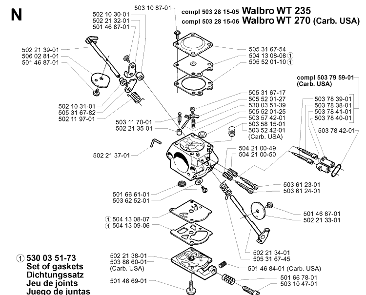 Carburetor Details Diagram and Parts List for 225R 19962200001-19970500000 Husqvarna Brush Cutter