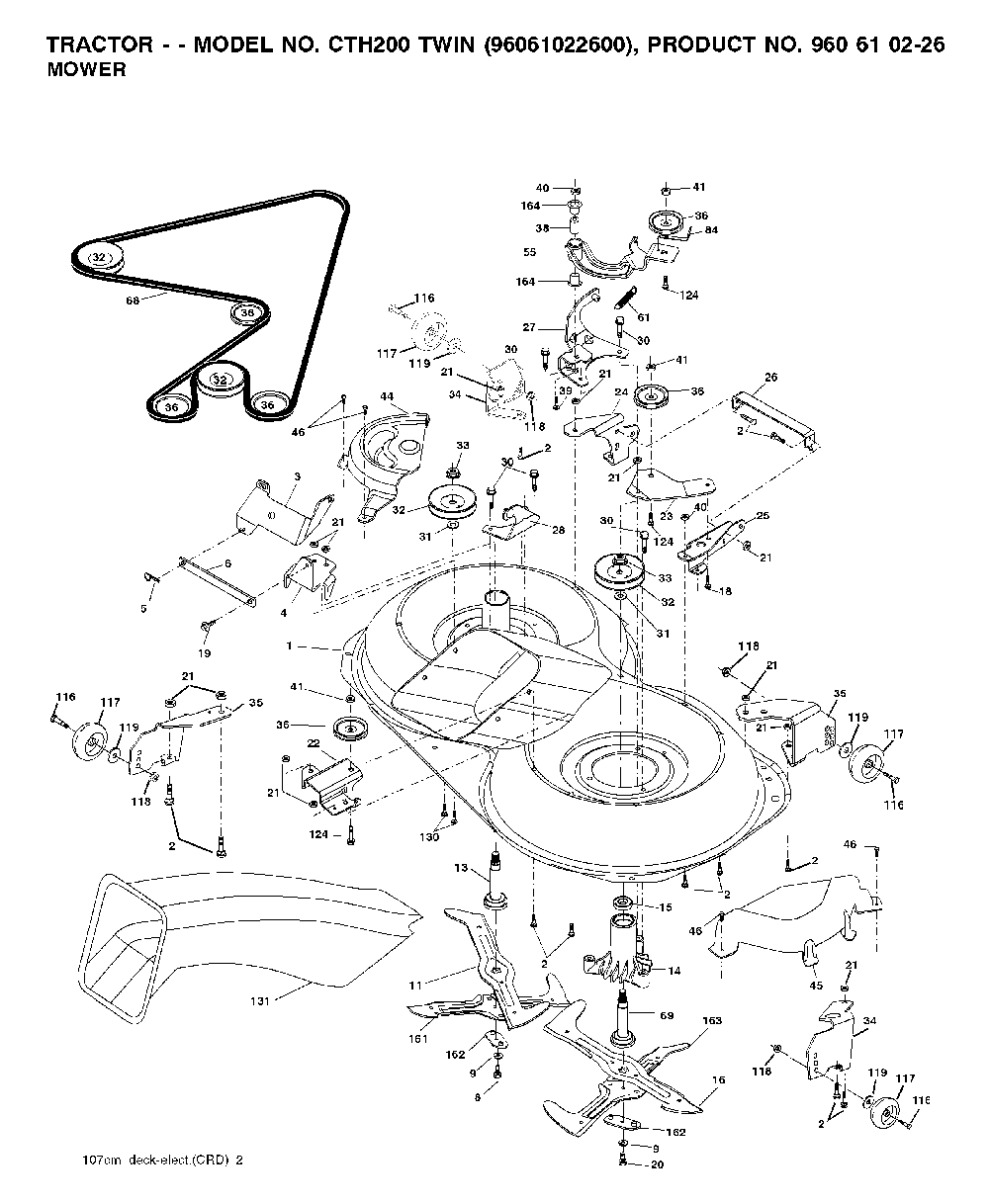 Mower Deck / Cutting Deck Diagram and Parts List for CTH200TWIN (96061022600)(2007-10) Husqvarna Lawn Tractor