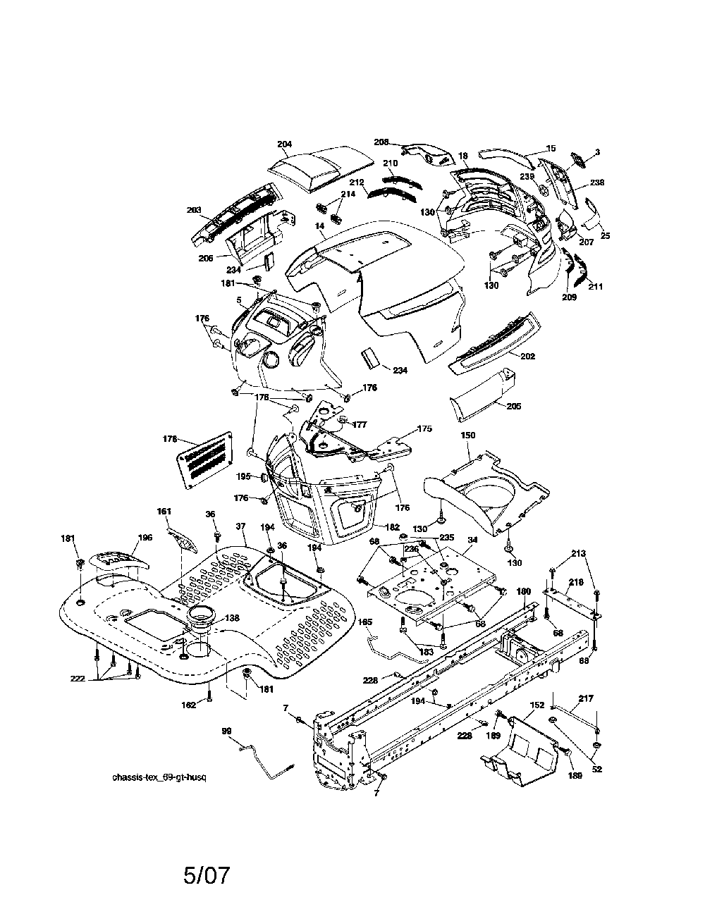 Chassis Diagram and Parts List for YTH2348-917287560  Husqvarna Lawn Tractor