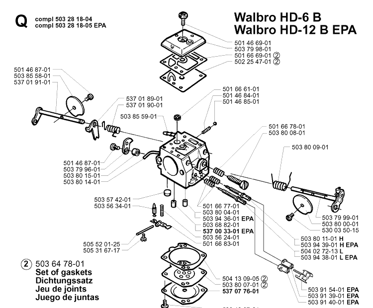 Carburetor Details Diagram and Parts List for 362XP 19994500001-20014000000 Husqvarna Chainsaw