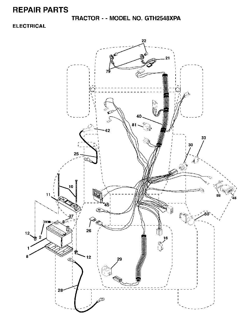 Electrical Diagram and Parts List for GTH2548XPA (954567895)(2001-12) Husqvarna Lawn Tractor