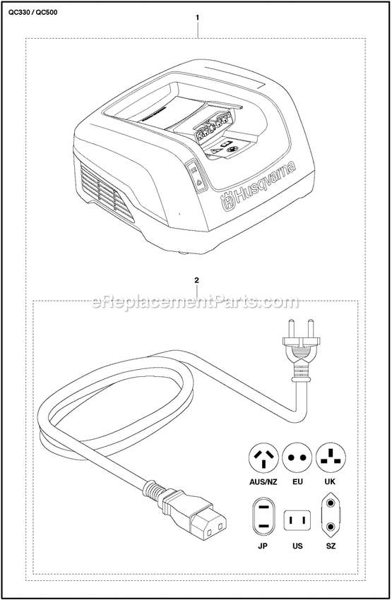 Battery Charger Diagram and Parts List for QC500  Husqvarna Lawn Tractor Accessories