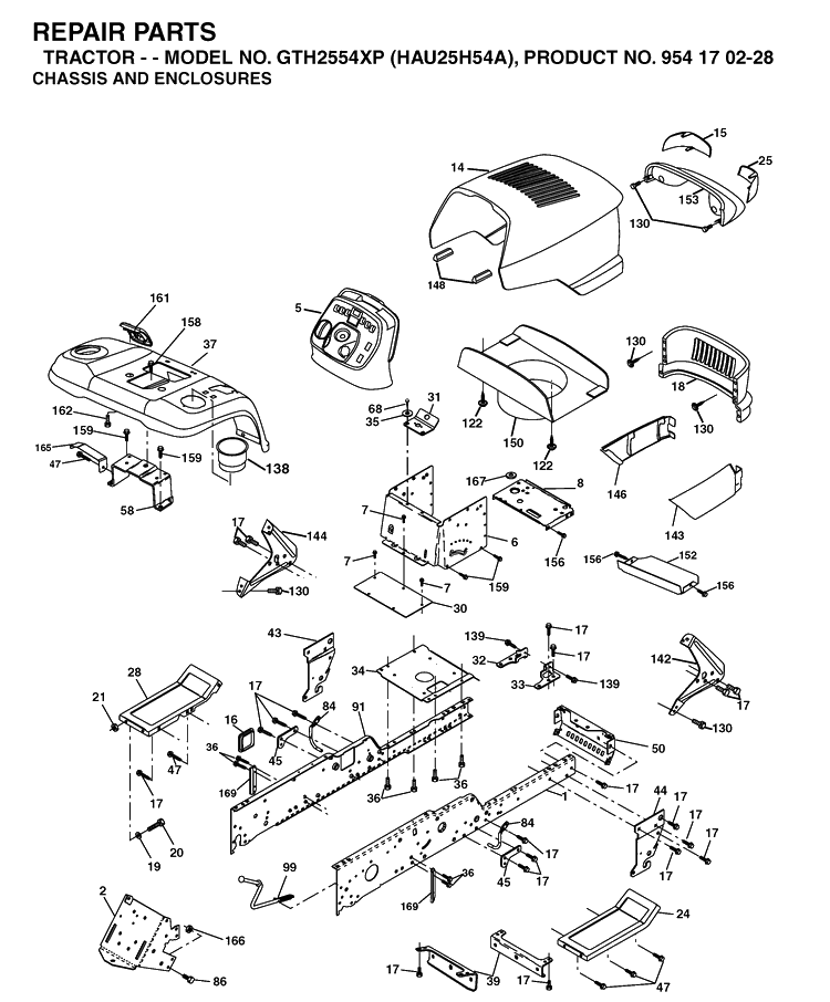 Chassis And Enclosures Diagram and Parts List for GTH2554XP (HAU25H54A)(2004-09) Husqvarna Lawn Tractor