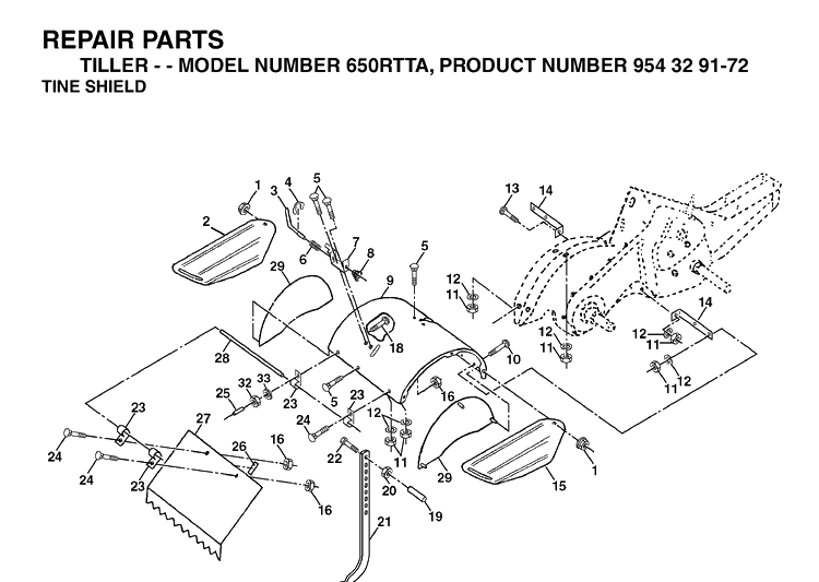 Tine Shield Diagram and Parts List for 650RTT (954329172)(2003-01) Husqvarna Cultivator