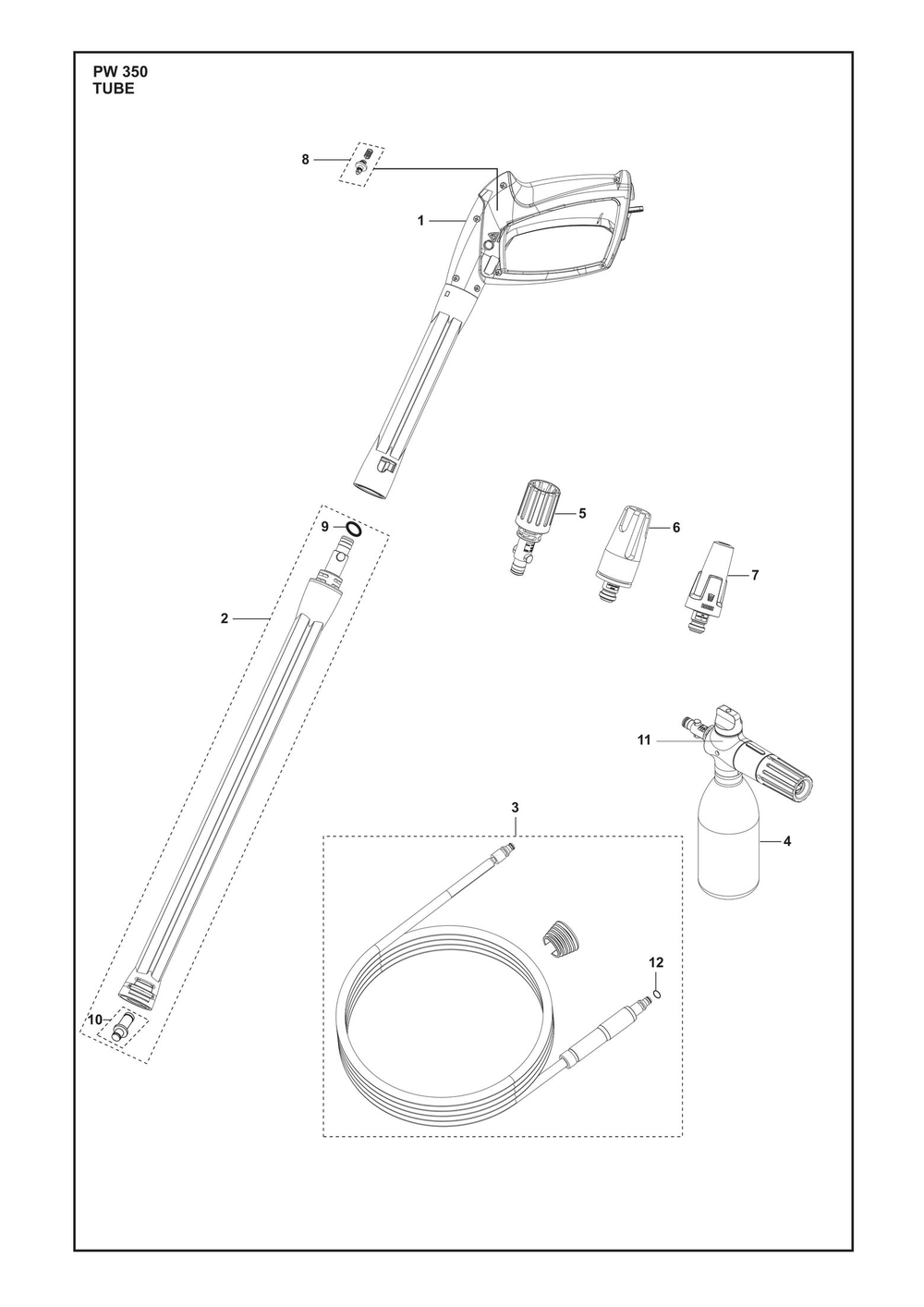 Tube Diagram and Parts List for PW350 2024 Husqvarna Pressure Washer