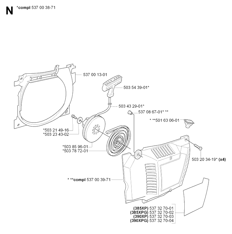 Starter 2 Diagram and Parts List for 385 20064000001-Current Husqvarna Chainsaw