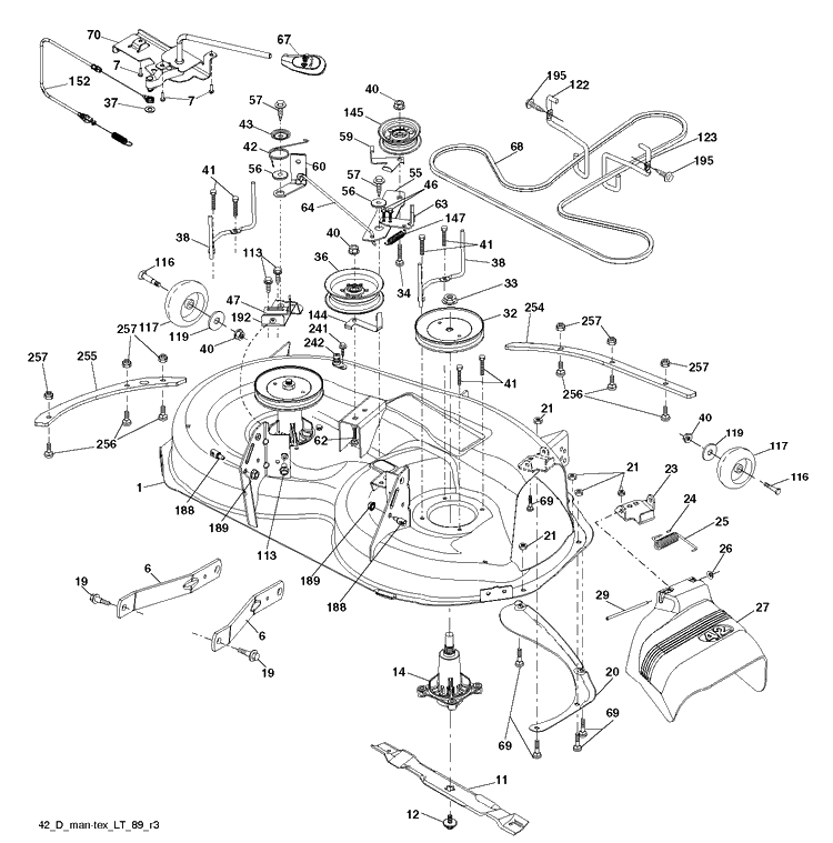 Mower Deck / Cutting Deck Diagram and Parts List for YTH2042 (96043031500)(2019-07) Husqvarna Lawn Tractor