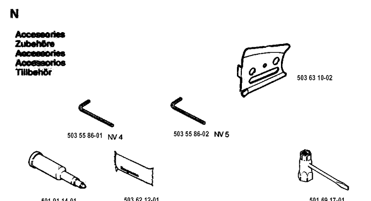 Accessories Diagram and Parts List for 262XP 19942300001-19960100000 Husqvarna Chainsaw