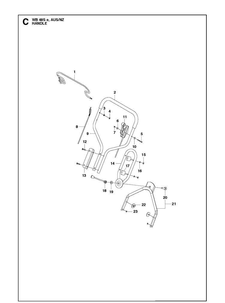 Handle Diagram and Parts List for WB48SE 966440902 Husqvarna Lawn Mower