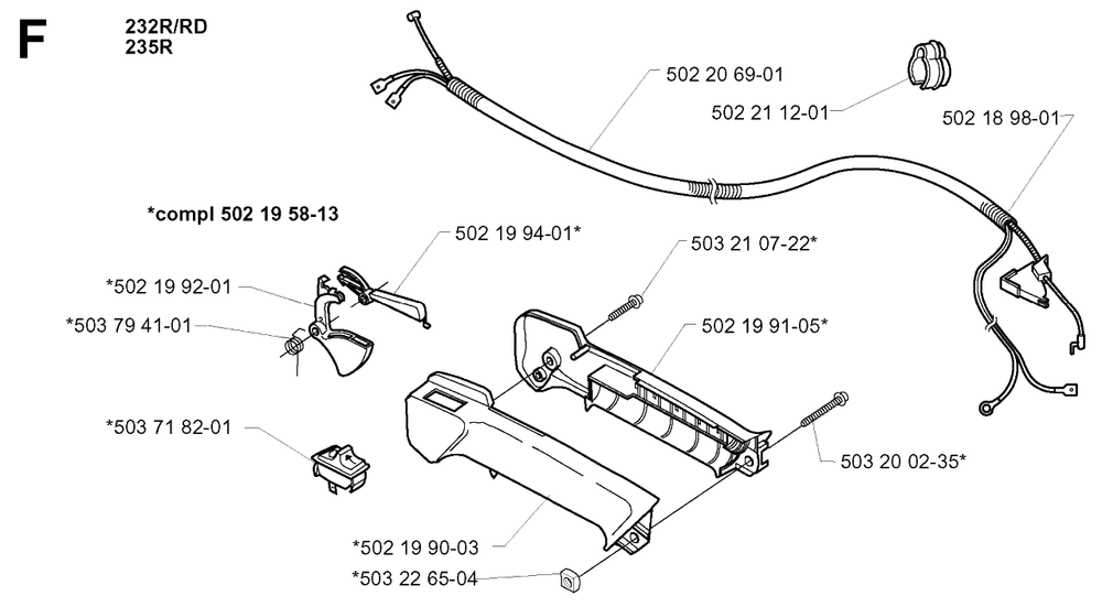 Throttle Controls Diagram and Parts List for 232RD 20001400001 & Above Husqvarna Trimmer