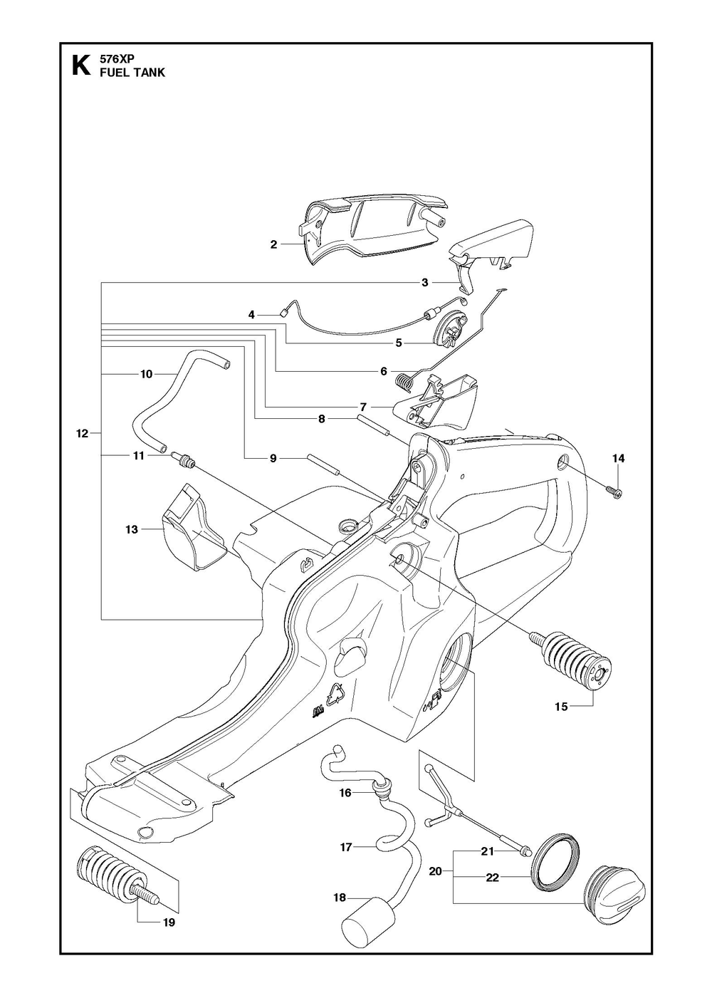 Fuel Tank Diagram and Parts List for 576XP-576XPG 576 XP W - 576 XP GW Husqvarna Chainsaw