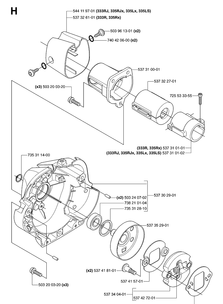 Clutch Diagram and Parts List for 335LS 20070100001-Current Husqvarna Edger