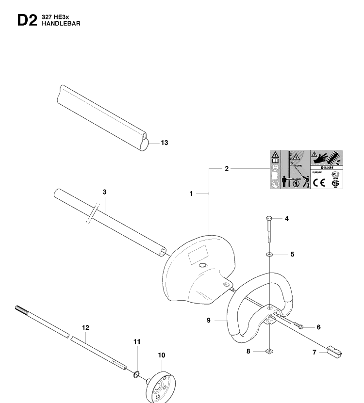Handle Diagram and Parts List for 327HE3 (X-SERIES)(20091400001-20150400000) Husqvarna Hedge Trimmer