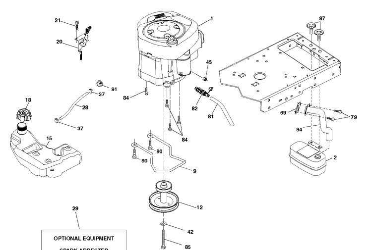 Engine Diagram and Parts List for TS142 (96043031400)(2019-07) Husqvarna Lawn Tractor