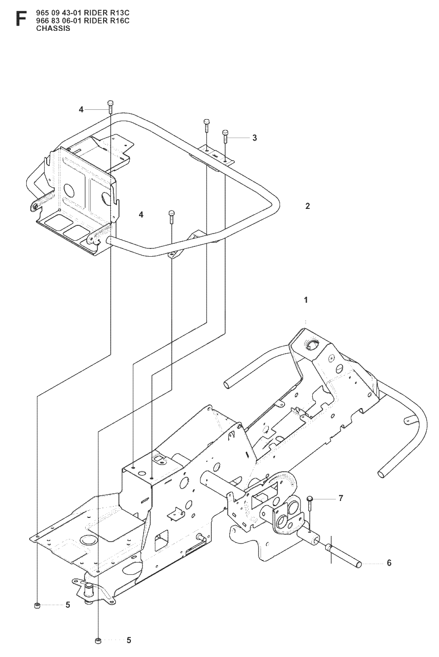 Chassis / Frame Diagram and Parts List for R13C (965094301)(2008-04) Husqvarna Lawn Tractor