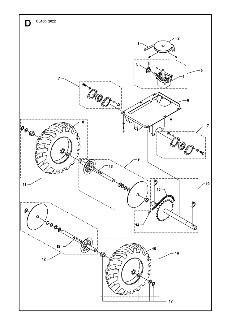 Transmission Diagram and Parts List for CL400I (970549301)(2021-12) Husqvarna Lawn Tractor Accessories
