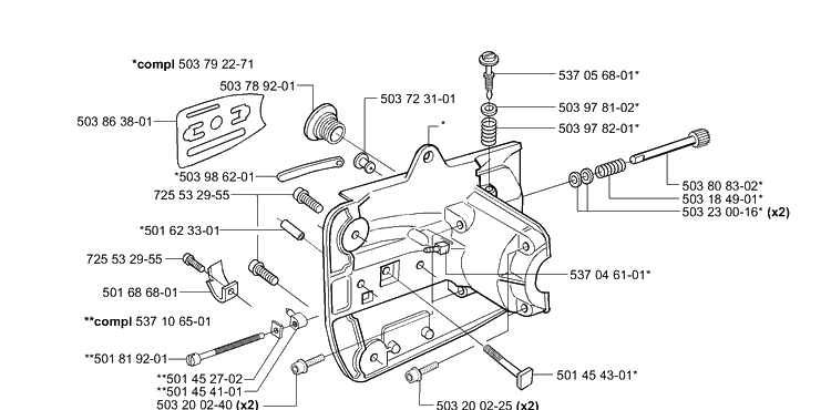 Crankcase Diagram and Parts List for 335XPT 2001-05 Husqvarna Chainsaw
